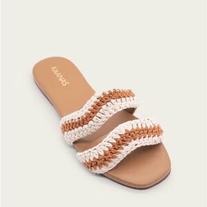 Kaanas Tansy Sandal-Tan & White Crochet Double-Strap Slide
